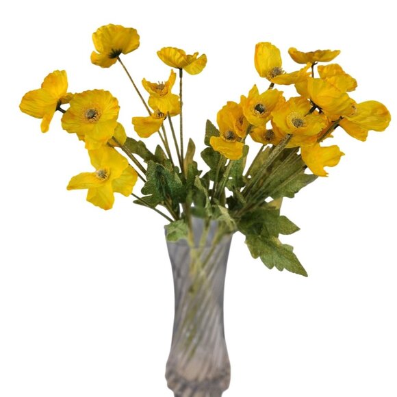 Yellow Artificial Poppy Flower Stems Silk & Plastic Foliage Single Stem Realisti - Picture 8 of 13